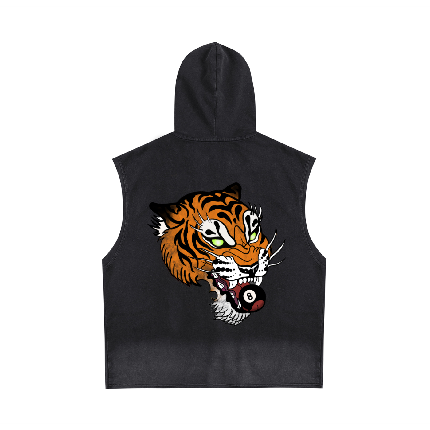 Tiger 8, Vintage Washed Zip-Up Hooded Tank Top