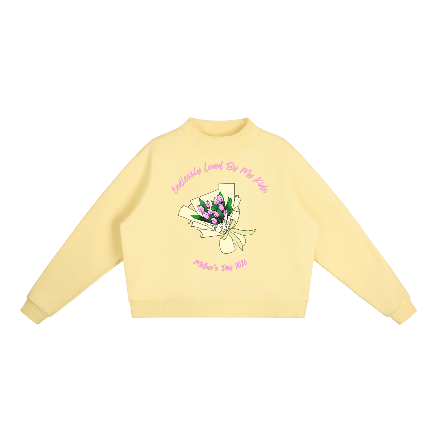 Endlessly Loved By My Kids, Essential Fleece Mock-Neck Crew Sweatshirt