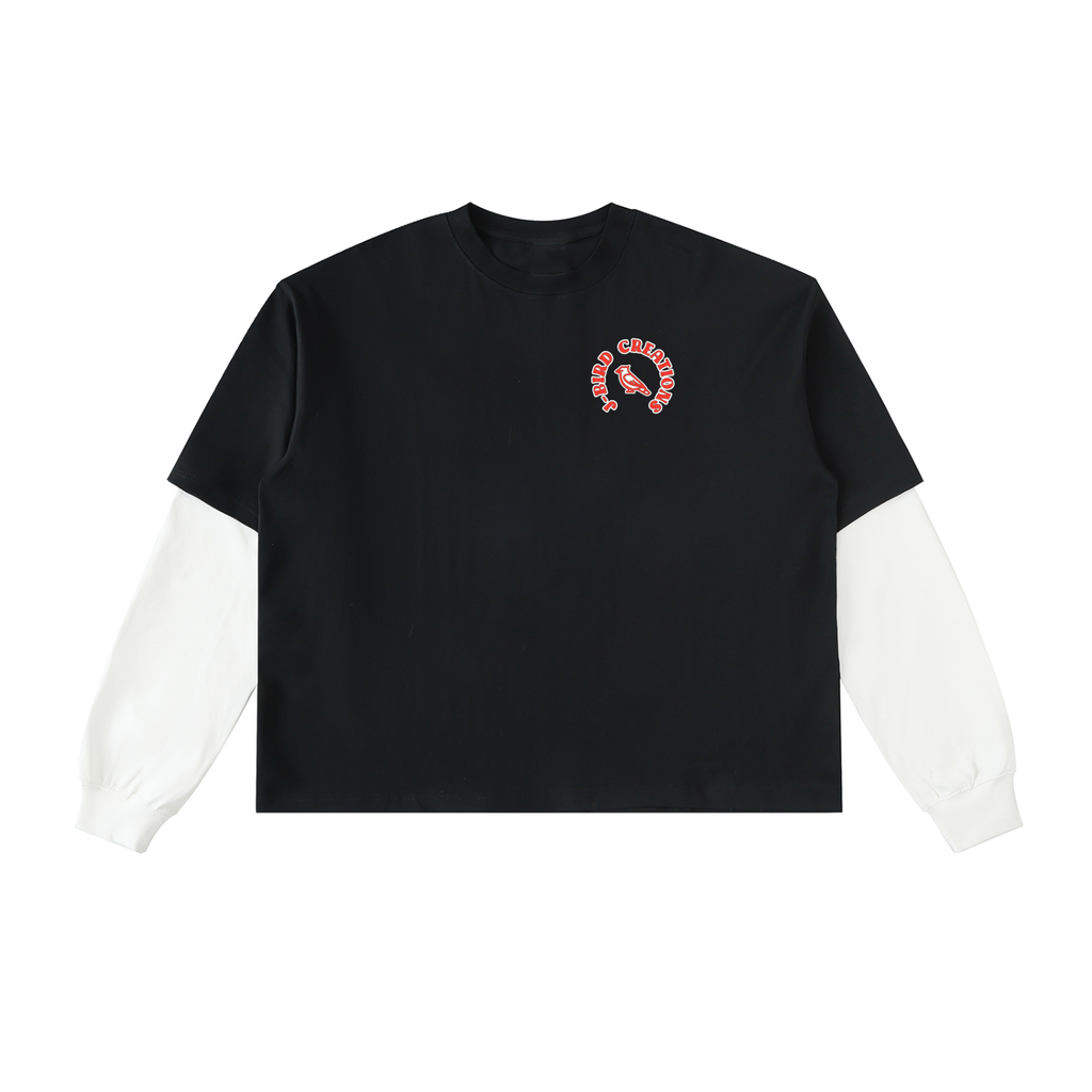 Rose of Death Layered Contrast Sleeve Cotton T-Shirt