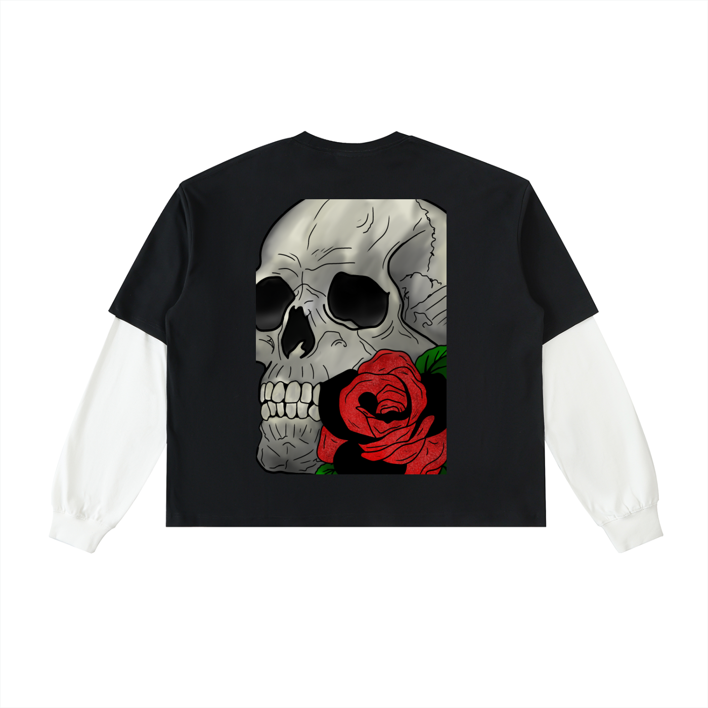 Rose of Death Layered Contrast Sleeve Cotton T-Shirt