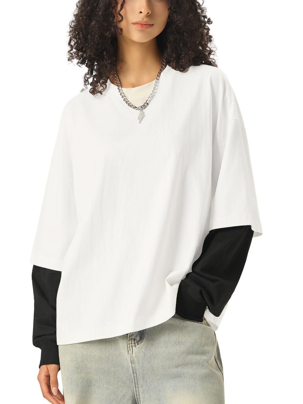 Rose of Death Layered Contrast Sleeve Cotton T-Shirt