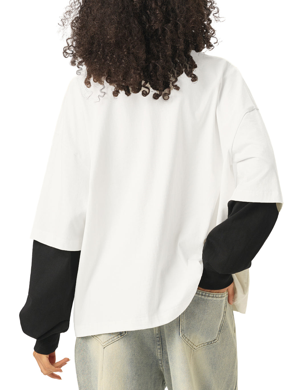 Rose of Death Layered Contrast Sleeve Cotton T-Shirt