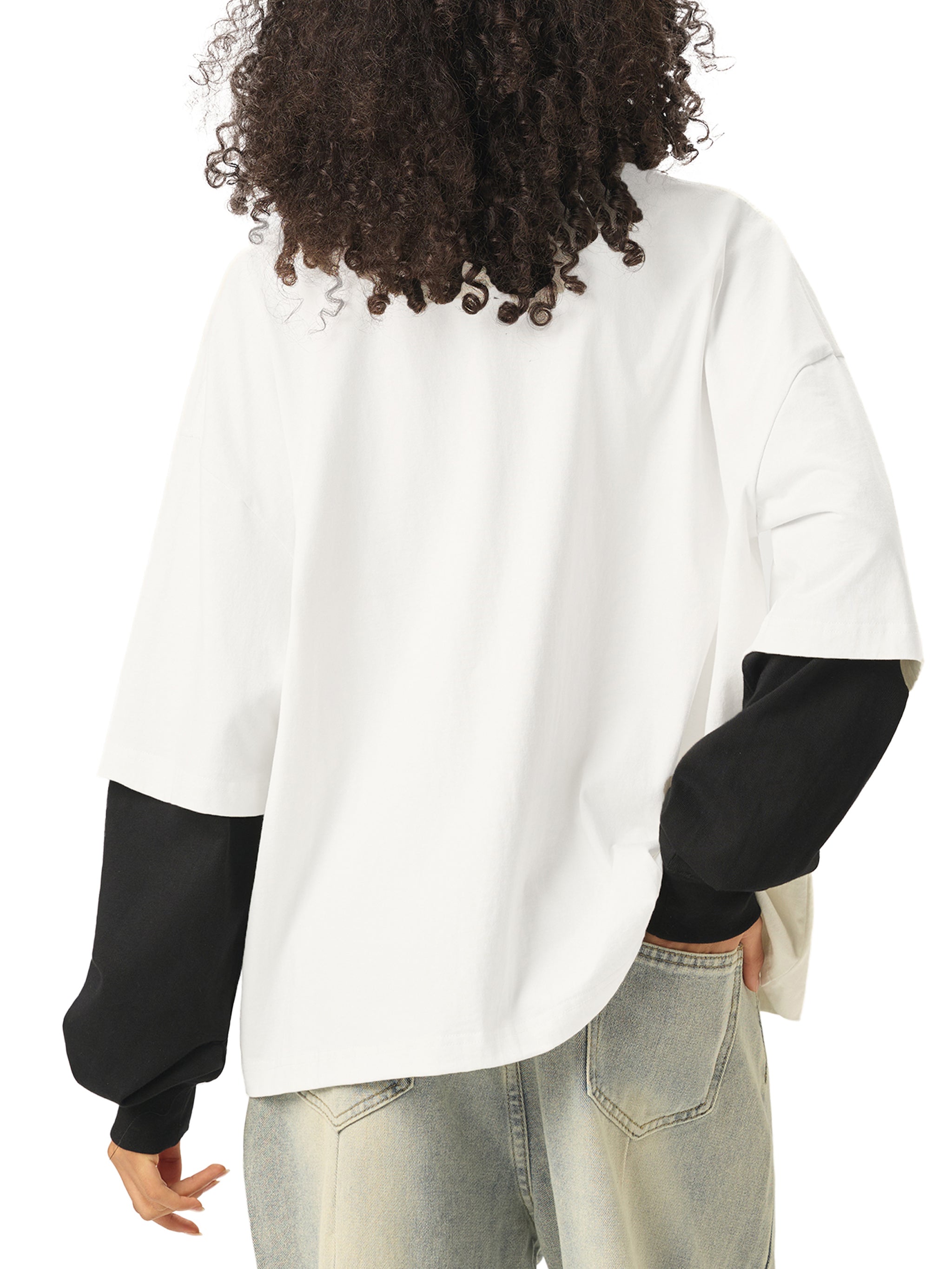 Rose of Death Layered Contrast Sleeve Cotton T-Shirt
